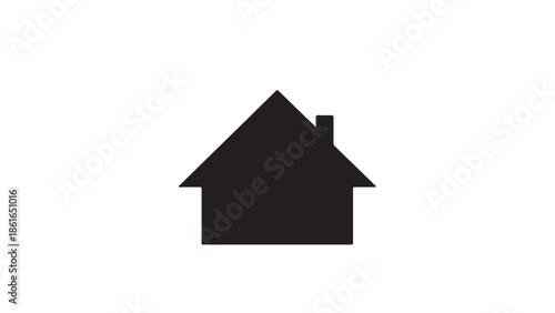 A black silhouette of a house with a chimney against a white background silhouette