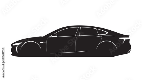 A sleek car silhouette against a clean white background