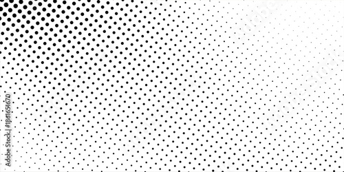 Dotted halftone texture background. Black and white pop art gradient overlay. Fading grunge gritty noise wallpaper.