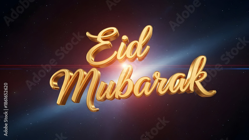 Golden eid mubarak text with a starry background