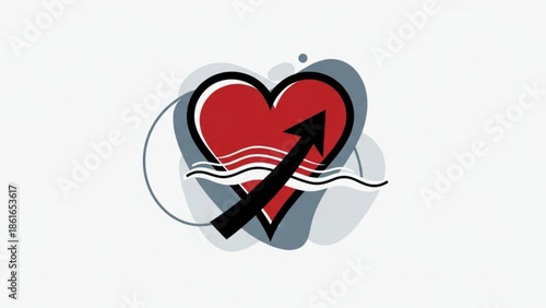 Red heart with arrow, love symbol, abstract heart shape, valentines day icon, heart