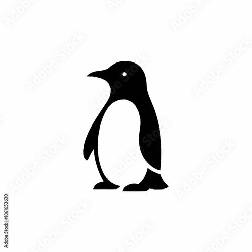 Black Penguin Silhouette Standing on White.