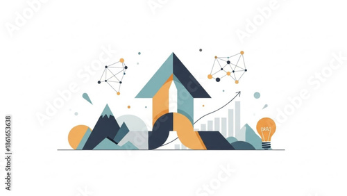 Abstract business growth graph with arrow and lightbulb icon, creative financial concept
