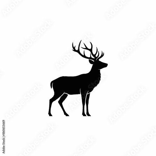 Black Silhouette of a Deer with Antlers.
