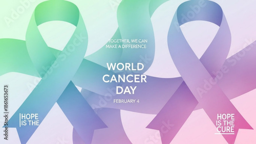 Colorful ribbons symbolizing hope and cure for world cancer day on february 4, pastel