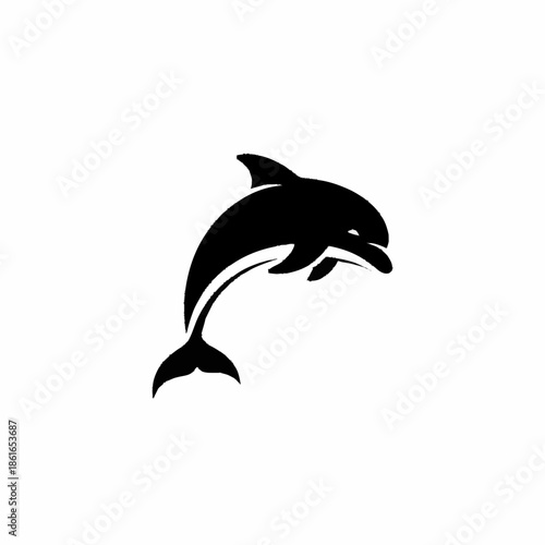 Black Silhouette of a Dolphin Jumping.