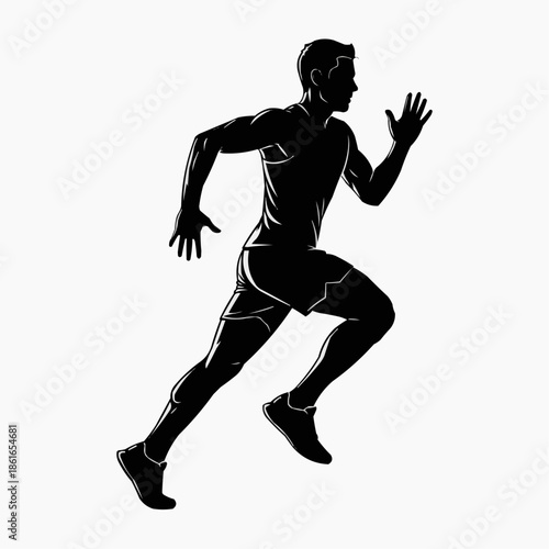 A fit man running in a dynamic pose with athletic build