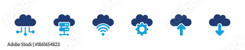 Cloud computing icon set. Data server storage sync upload download network. Solid icon collection.