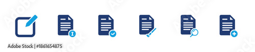Document edit icon set. File update modify revision management. Solid icon collection