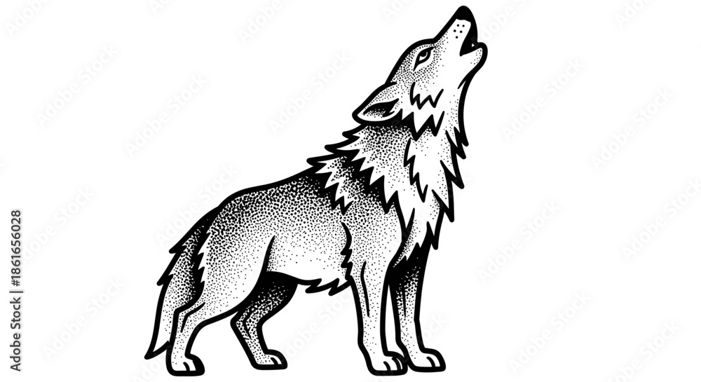 Fototapeta premium Stylized illustration of a wolf howling at the moon.