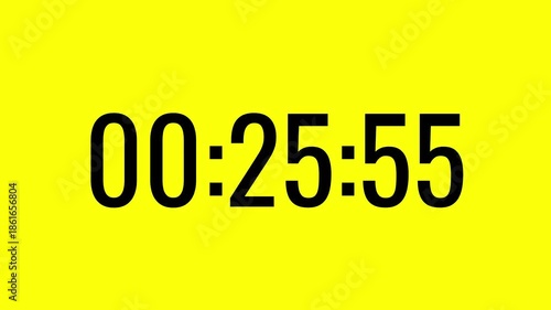 Modern countdown timer from 26 minute to 25 minute on yellow background suitable for presentations, productivity, educational content, and more