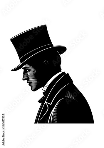Silhouette illustration of a mysterious Victorian gentleman in a top hat