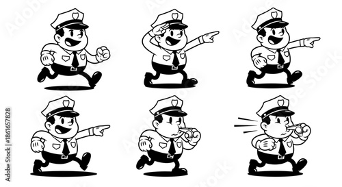 Cartoon Police Officer Character Set In Various Poses.