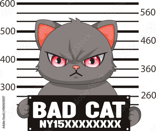 Cat With Police Arrested Number Board Mugshot Kitten Prisoner Vector