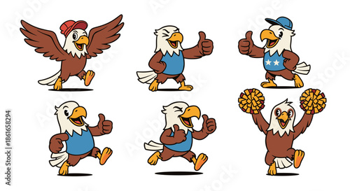 Cartoon Eagle Mascot Character Set Collection.