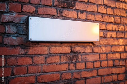 Wallpaper Mural blank rectangular sign mounted on red brick wall bathed in warm sunset glow, evoking quiet urban nostalgia Torontodigital.ca