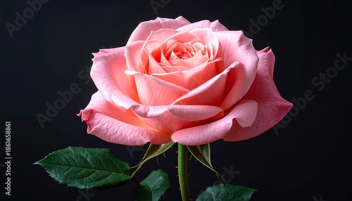Elegant Pink Rose Blossom Against Dark Background - A Study in Contrast.