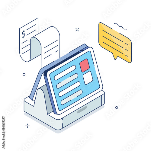 An editable isometric illustration presenting digital food ordering panel