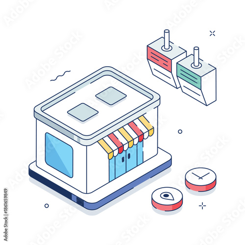 A visually appealing isometric illustration of modern restaurant interior