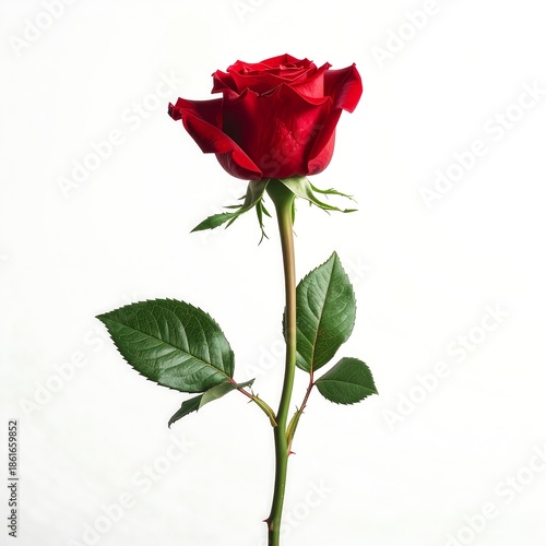 Red rose with long stem isolated image high resolution picture