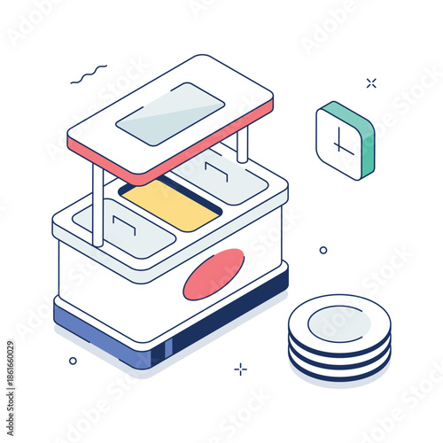 A modern isometric illustration of buffet service area, ready to use