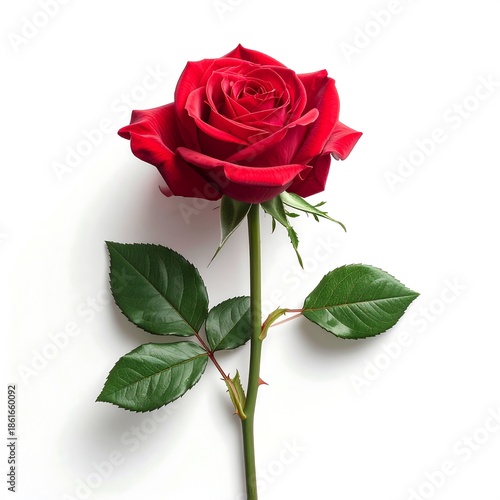 Romantic red rose bloom on white background high resolution picture