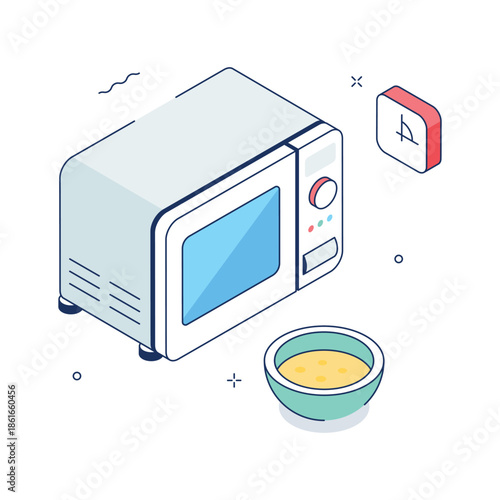 A customizable isometric illustration of microwave oven appliance