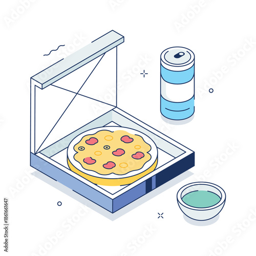 A visually appealing isometric illustration of pizza food