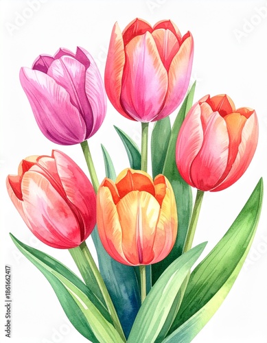 Wallpaper Mural チューリップの花束のイラスト（白背景） Torontodigital.ca
