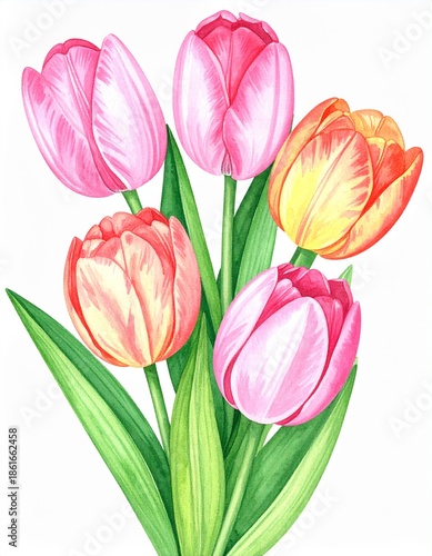 Wallpaper Mural チューリップの花束のイラスト（白背景） Torontodigital.ca