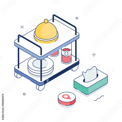 A well crafted isometric illustration of serving cart
