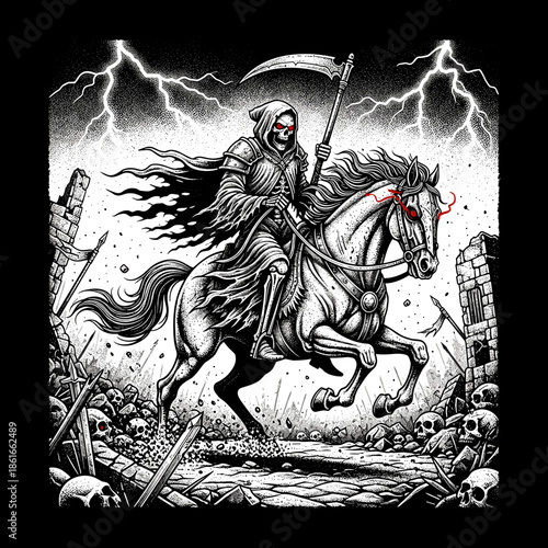 Grim Reaper on Horseback with Scythe.