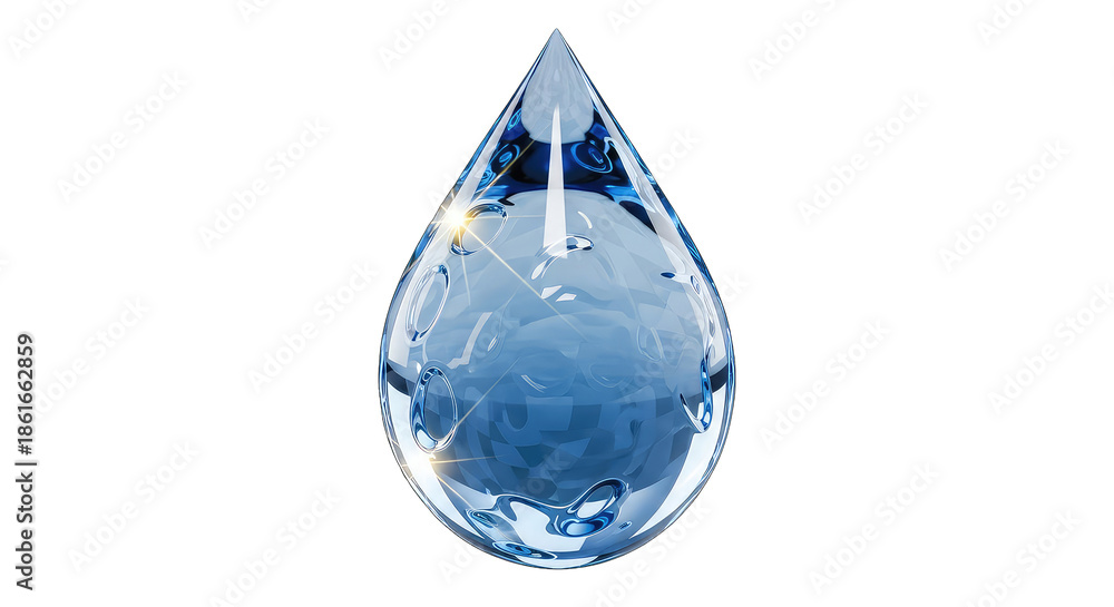 Fototapeta premium A perfect clear blue water droplet reflecting light against a dark background