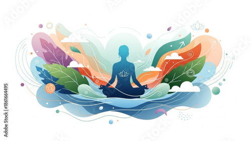 A serene illustration of home decor items including a candle, coffee, and plant in a peaceful environment viewed from above.