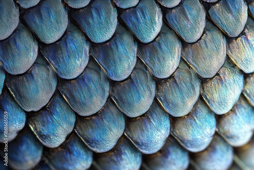 Wallpaper Mural Close-up of overlapping iridescent blue-green scales with shimmering metallic texture, evoking a mesmerizing tranquil feeling Torontodigital.ca