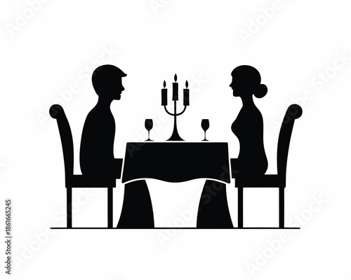 Candle light dinner couple icon silhouette vector illustration isolated on white background