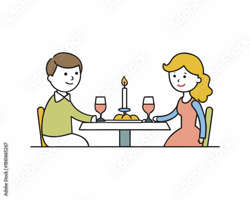 cartoon Candle light dinner couple vector illustration isolated on white background
