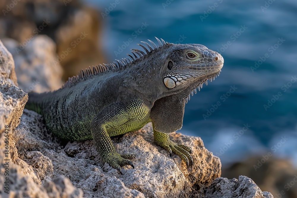 Fototapeta premium Iguana Perched on Rocky Cliff