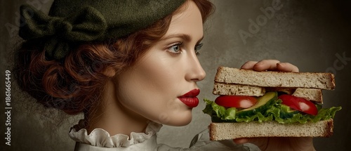 Vintage Woman Enjoying Sandwich
