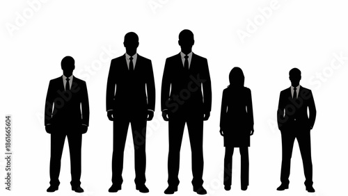 Silhouettes of business people standing together in a line.
