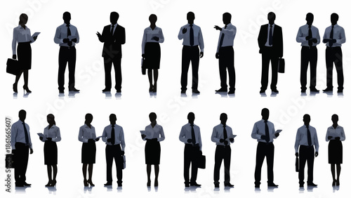 Silhouettes of business people standing in a row.
