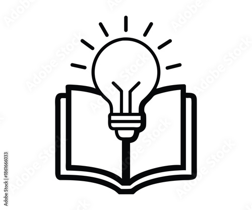 Creative idea and knowledge concept with light bulb over open book vector illustration