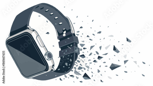 Shattered smartwatch exploding into pieces