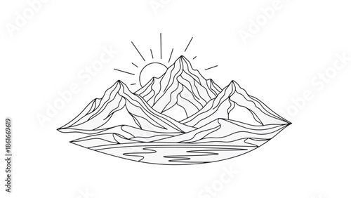 Monoline Mountain Landscape Logo Design
