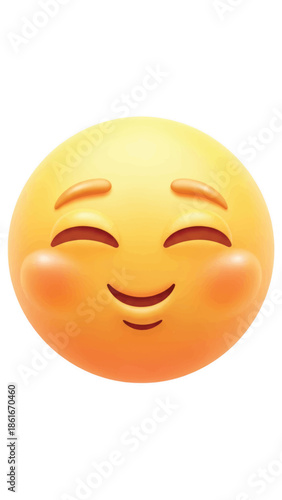 Smiling blushing emoji face with cheerful expression and soft warm glow.