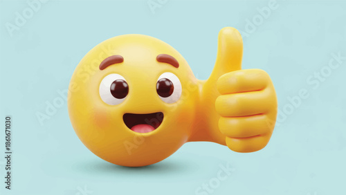 Cheerful yellow emoji with a thumbs-up gesture, smiling round face illustration.