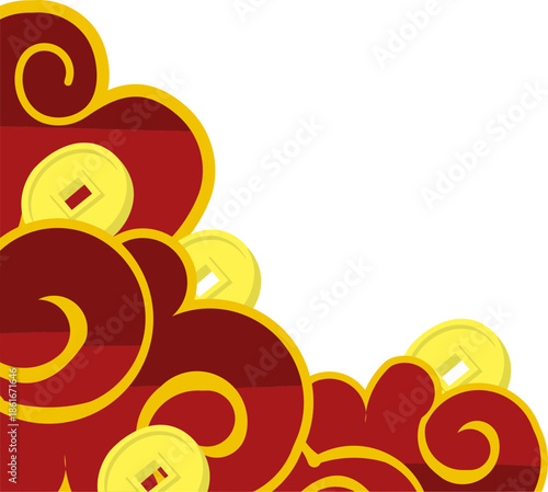 Red and Gold Swirling Cloud Design.