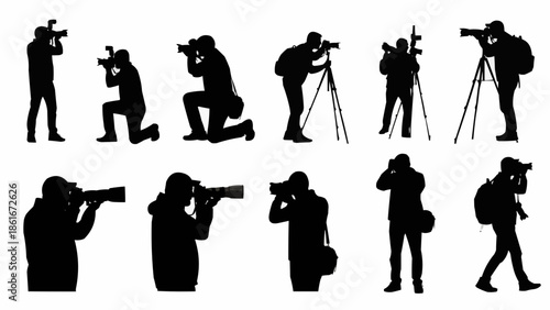 Silhouettes of photographers capturing images with cameras.