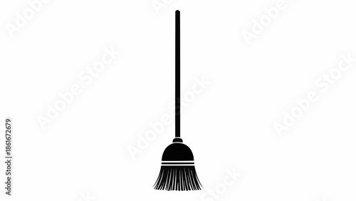 Simple Black Broom Icon for Cleaning and Sweeping Tasks.