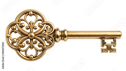 Classic gold key isolated on a transparent background